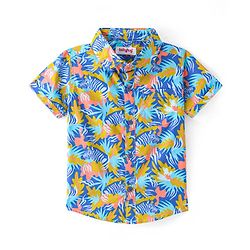 Babyhug Cotton Woven Half Sleeves Shirt with Animal Print - Blue