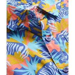 Babyhug Cotton Woven Half Sleeves Shirt with Animal Print - Blue
