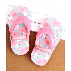 Cute Walk by Babyhug Flip Flops With Floral Print & Back Strap Closure - Pink
