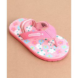 Cute Walk by Babyhug Flip Flops With Floral Print & Back Strap Closure - Pink