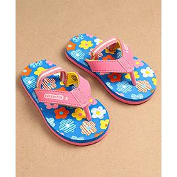 Cute Walk by Babyhug Flip Flops With Back Strap Floral Print - Pink & Light Blue