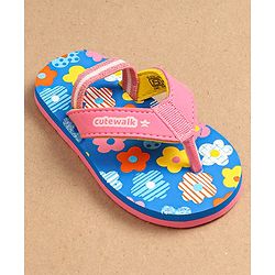 Cute Walk by Babyhug Flip Flops With Back Strap Floral Print - Pink & Light Blue