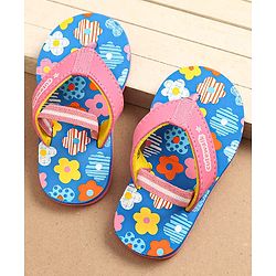 Cute Walk by Babyhug Flip Flops With Back Strap Floral Print - Pink & Light Blue