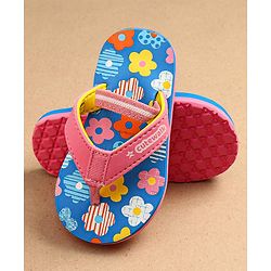 Cute Walk by Babyhug Flip Flops With Back Strap Floral Print - Pink & Light Blue