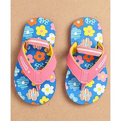 Cute Walk by Babyhug Flip Flops With Back Strap Floral Print - Pink & Light Blue