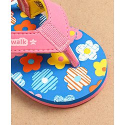 Cute Walk by Babyhug Flip Flops With Back Strap Floral Print - Pink & Light Blue