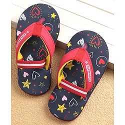 Cute Walk by Babyhug Flip Flops With Back Strap Closure & Heart  Print - Navy