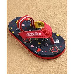 Cute Walk by Babyhug Flip Flops With Back Strap Closure & Heart  Print - Navy
