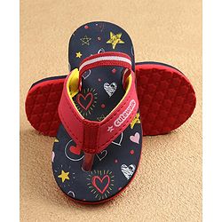 Cute Walk by Babyhug Flip Flops With Back Strap Closure & Heart  Print - Navy