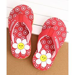 Cute Walk by Babyhug Slip On Flip Flops With Floral Print - Red
