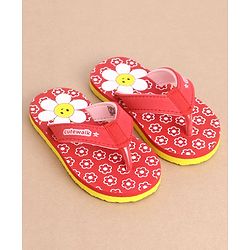 Cute Walk by Babyhug Slip On Flip Flops With Floral Print - Red