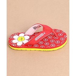 Cute Walk by Babyhug Slip On Flip Flops With Floral Print - Red