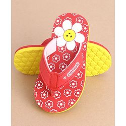 Cute Walk by Babyhug Slip On Flip Flops With Floral Print - Red
