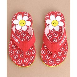 Cute Walk by Babyhug Slip On Flip Flops With Floral Print - Red