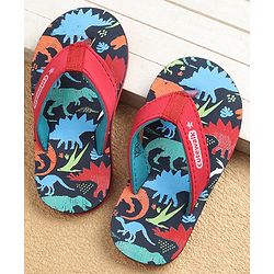 Cute Walk by Babyhug Slip on Flip Flops Dino Print - Navy & Red