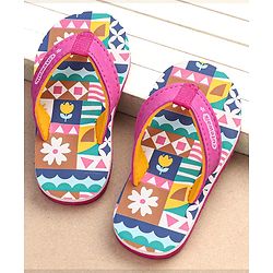 Cute Walk by Babyhug Slip On Flip Flops with Floral Print - Pink & White
