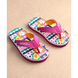 Cute Walk by Babyhug Slip On Flip Flops with Floral Print - Pink & White