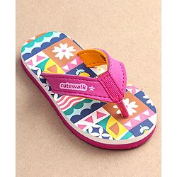 Cute Walk by Babyhug Slip On Flip Flops with Floral Print - Pink & White