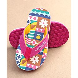 Cute Walk by Babyhug Slip On Flip Flops with Floral Print - Pink & White