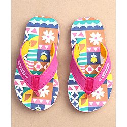 Cute Walk by Babyhug Slip On Flip Flops with Floral Print - Pink & White