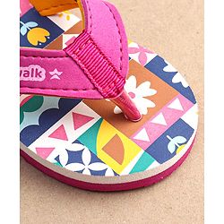 Cute Walk by Babyhug Slip On Flip Flops with Floral Print - Pink & White