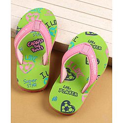Cute Walk by Babyhug Slip On Flip Flops Text Print - Green