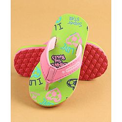 Cute Walk by Babyhug Slip On Flip Flops Text Print - Green
