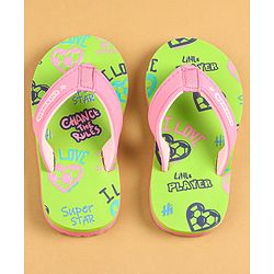 Cute Walk by Babyhug Slip On Flip Flops Text Print - Green