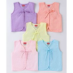 Babyhug 100% Cotton Woven Sleeveless Front Tie Knot Jhablas With Polka Dot Print Pack of 5 - Multicolour