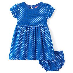 Babyhug Single Jersey Knit Half Sleeves Polka Dots Printed Frock with Bloomer - Blue