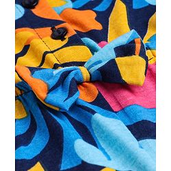 Babyhug Single Jersey Knit Half Sleeves Jumpsuit with Tropical Theme & Bow Applique - Navy Blue