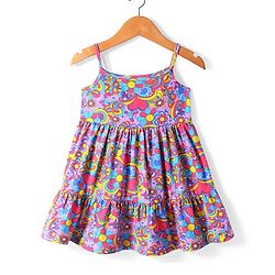 Babyhug Single Jersey Knit Floral Printed Frock With Full Sleeves Denim Jacket - Navy Blue