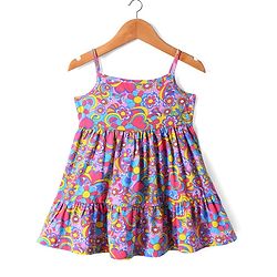 Babyhug Single Jersey Knit Floral Printed Frock With Full Sleeves Denim Jacket - Navy Blue