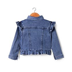 Babyhug Single Jersey Knit Floral Printed Frock With Full Sleeves Denim Jacket - Navy Blue