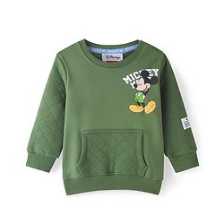 Babyhug Disney Cotton Knit Full Sleeves Sweatshirt with Mickey Mouse Graphics & Kangaroo Pockets - Green