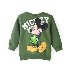 Babyhug Disney Cotton Knit Full Sleeves Sweatshirt with Mickey Mouse Graphics & Kangaroo Pockets - Green