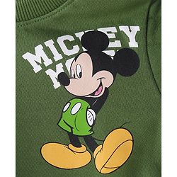 Babyhug Disney Cotton Knit Full Sleeves Sweatshirt with Mickey Mouse Graphics & Kangaroo Pockets - Green