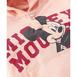 Babyhug Disney Full Sleeves Hooded Sweat Shirt With Mickey Mouse Graphic & 3D Applique - Peach