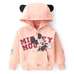 Babyhug Disney Full Sleeves Hooded Sweat Shirt With Mickey Mouse Graphic & 3D Applique - Peach