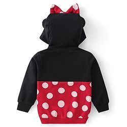 Babyhug Disney Knit Front Open Full Sleeves Sweatjacket With Minnie Mouse Graphics and Bow Detailing - Black & Red