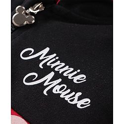 Babyhug Disney Knit Front Open Full Sleeves Sweatjacket With Minnie Mouse Graphics and Bow Detailing - Black & Red