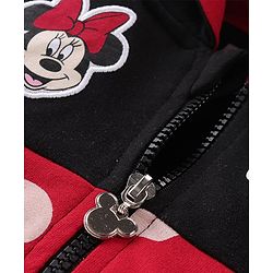 Babyhug Disney Knit Front Open Full Sleeves Sweatjacket With Minnie Mouse Graphics and Bow Detailing - Black & Red