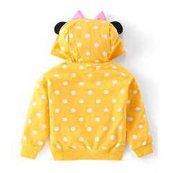 Babyhug Disney Cotton Knit Hooded Sweatshirt With Minnie Mouse Graphics & Sequin Bow Embroidery Detailing - Yellow