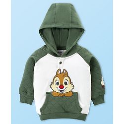 Babyhug Disney  Raglan Full Sleeves Sweatshirt With Hood & Chip and Dale Applique Detailing - White & Green