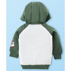 Babyhug Disney  Raglan Full Sleeves Sweatshirt With Hood & Chip and Dale Applique Detailing - White & Green