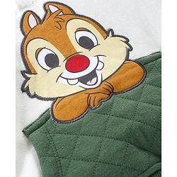 Babyhug Disney  Raglan Full Sleeves Sweatshirt With Hood & Chip and Dale Applique Detailing - White & Green