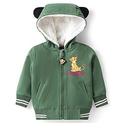 Babyhug Disney Front Open Full Sleeves Hooded Sweat Shirt With Lion King Graphic - Olive Green