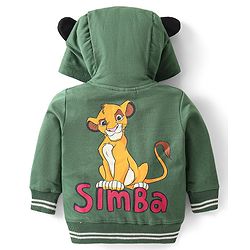 Babyhug Disney Front Open Full Sleeves Hooded Sweat Shirt With Lion King Graphic - Olive Green