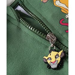 Babyhug Disney Front Open Full Sleeves Hooded Sweat Shirt With Lion King Graphic - Olive Green