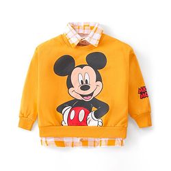 Babyhug Disney 100% Cotton Knit Full Sleeves Overlap Sweatshirt With Mickey Mouse Graphics & Collar Detailing - Yellow